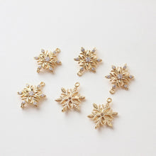 Load image into Gallery viewer, CZ Pave Moon⋆ Charm, Cubic Zircon Crystal Pendant, CZ Snowflake Charms,  Real Gold Plated Brass Earring Charms, Jewelry Findings BB037
