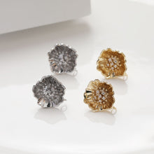 Load image into Gallery viewer, Cubic Flower Earring Post with Loops, S925 Silver Pin Nickel Free Earrings, CZ Pave Ear Stud Loop, Hypoallergenic Earring Findings BB045
