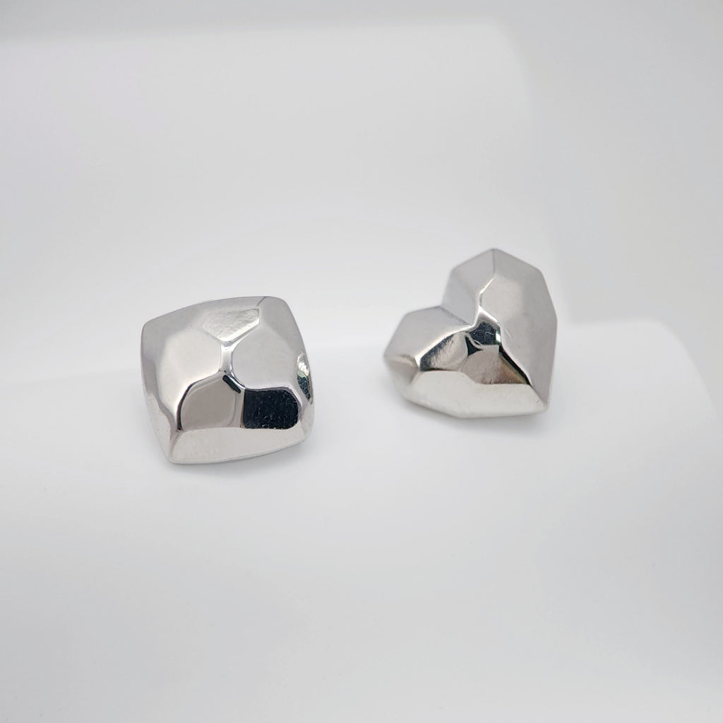 10pcs Square Heart Earring Post, S925 Silver Pin Nickel Free Earrings, Diamond cut Square Shape Ear Stud with Loop ZX096