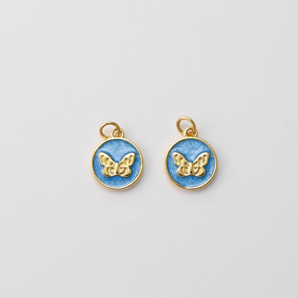 Enamel Round Pendant, Butterfly Charms, 18K Gold Plated Circle Charms, For Bracelet And Necklace Making, Jewelry Findings S1431