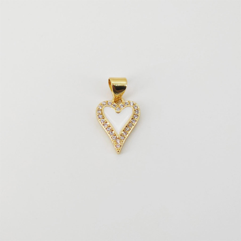 Heart Shape Charm, 18K Gold Plated Red Enamel Pendant, CZ Pave Necklace Making Charm, Jewelry Findings S20823