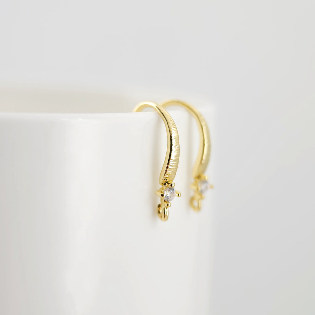 18K Gold Plated Ear Wires, Cubic Pave Earring Hooks, Nickel Free, Fish Hooks, Ear Wires for Jewelry Making D0183