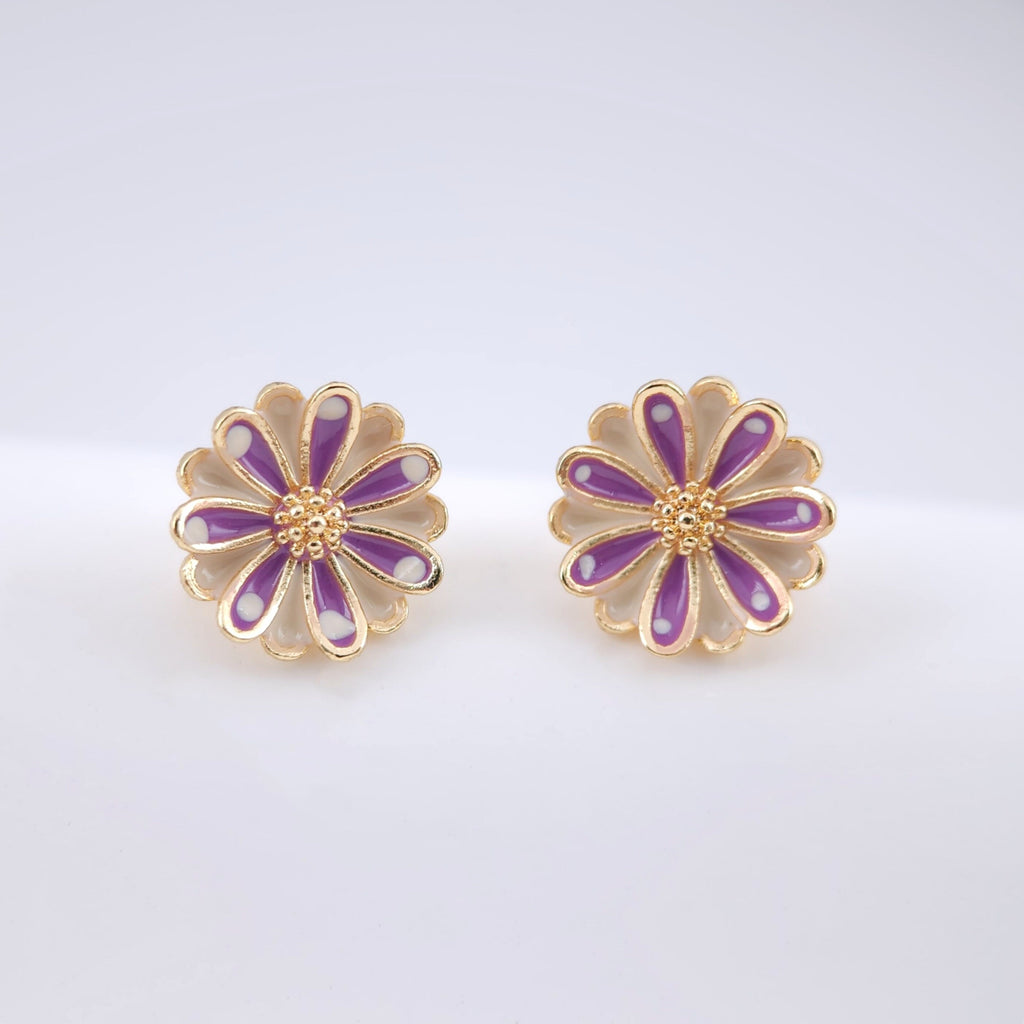 أعمدة أقراط على شكل زهور من المينا، أعمدة أقراط من المينا مع حلقة، أدوات يدوية للعثور على الأقراط، لوازم صنع الأقراط بنفسك ZX217