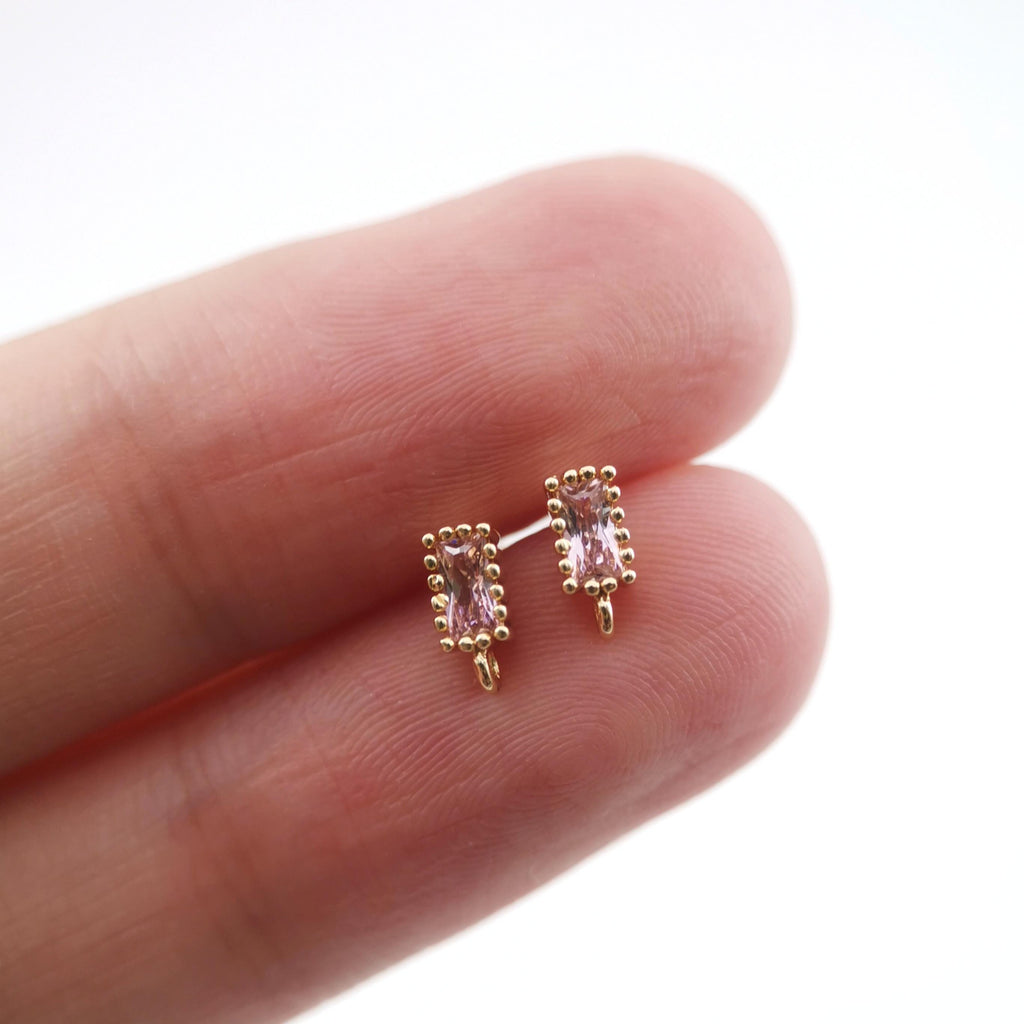 4pcs Rectangular Ear Post with Loops, 5 Colors Gemstone, S925 Silver Ear Pin, Nickel Free, CZ 18K Gold Plated Stud Earring Finding ZX055