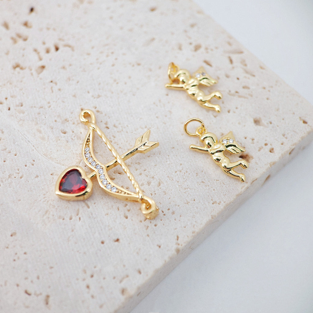 Cubic Angel Charms, 18K Gold Plated CZ Pave Angel pendants for Necklace and Bracelet, Jewelry Findings S623