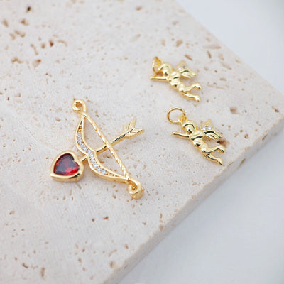 Cubic Angel Charms, 18K Gold Plated CZ Pave Angel pendants for Necklace and Bracelet, Jewelry Findings S623