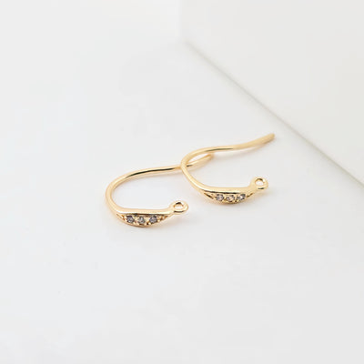 14K Gold Plated Ear Wires, Cubic Pave Earring Hooks, Nickel Free, Fish Hooks, Ear Wires for Jewelry Making ZX300