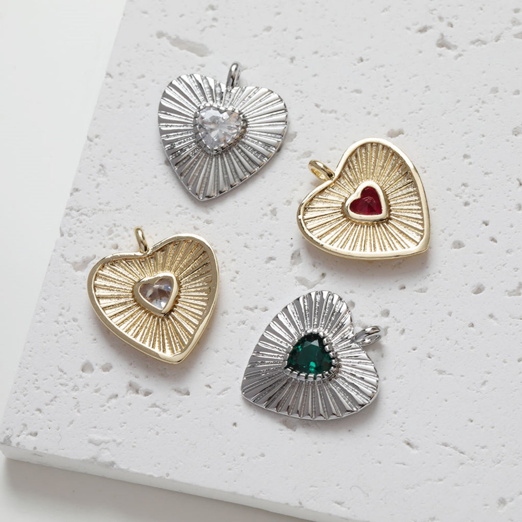 Heart Charms, Crystal Cubic Pave Heart Pendant , 14K Gold Plated, Love Charms, Bracelet Necklace Making Pendants, Jewelry Findings GZ231