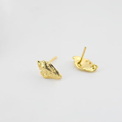 Gold Leaf Earring Post, S925 Silver Pin, Nickel Free Earrings, Ear Stud Loop, Hypoallergenic Earring Findings D0432