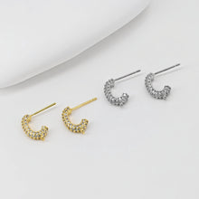 Load image into Gallery viewer, C Shape Ear Post, Nickel Free, CZ Pave, S925 Silver Pin, 14*3.3mm, 18K Gold Plated Stud Earring Finding D0406