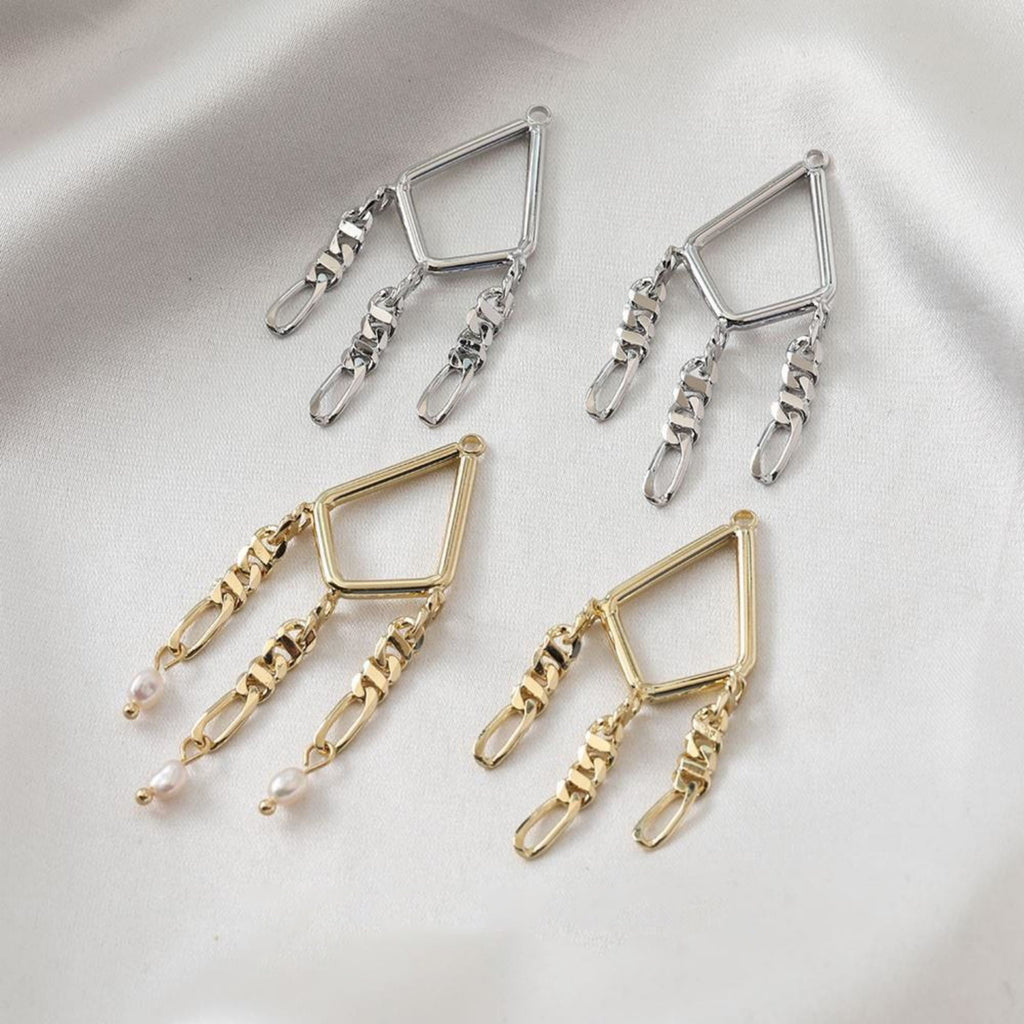 Rhombus Shaped Chain Pendant, Silver Charm, 14K Gold Plated, Jewelry Making Findings BB040