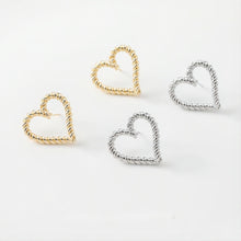 Load image into Gallery viewer, Gold Vintage Heart Earring Post, 24mm, S925 Silver Ear Pin Nickel Free Earrings, Ear Stud Loop, Hypoallergenic Earring Findings GE005