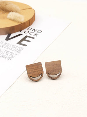 4PCS Wood Earrings, Smiley Face Shape Wooden Earrings for women, Reclaimed Walnut Wood, Geometric Statement Earrings Finding JT918
