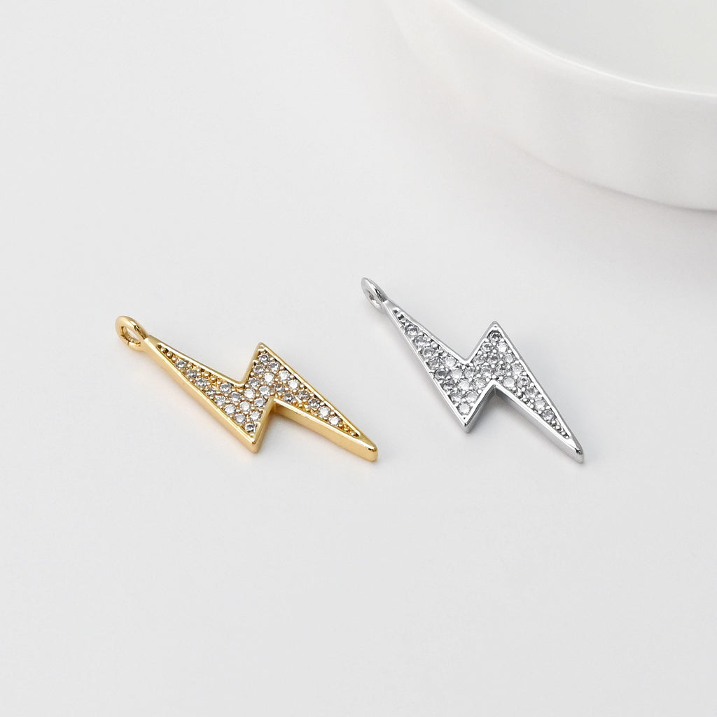 Lighting Charm, CZ Pave Pendant, 18K Gold Plated, Bracelet Making Charm, Jewelry Findings S20694