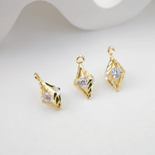 Load image into Gallery viewer, CZ Pave Rhombus Pendant, Floating CZ Pendant, 18K Gold Plated Brass Earring Charms, Jewelry Findings D0210