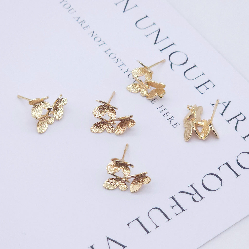 4PCS Butterfly Ear Post with Loops, S925 Silver Ear Pin, Nickel Free, 13x10mm, 18K Gold Plated Stud Earring Finding ZX031