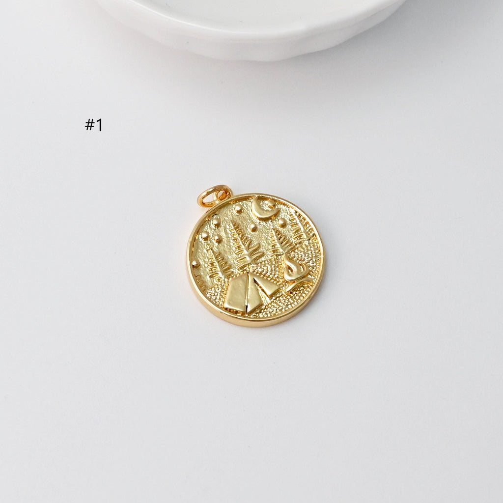 Ocean Pendant, Countryside Night, 18k Gold Plated Charm, Charm for Bracelet Necklace Earring Making