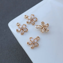 Load image into Gallery viewer, CZ Flower Charm, Cubic Zircon Crystal Flower Pendant, CZ Earring Charms,  Real Gold Plated Brass Earring Charms, Jewelry Findings HL020-F163