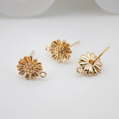10PCS Flower Earring Post with Loop, S925 Silver Pin, 18K Real Gold Plated Brass Stud Earring With Loop, Nickel Free, Earring Finding Z097
