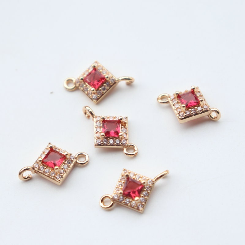 5pcs CZ Pave Small Square Charm, Cubic Zircon Crystal Pendant, Bracelet Necklace Pendant, 14K Real Gold Plated, Jewelry Findings JY042-F170