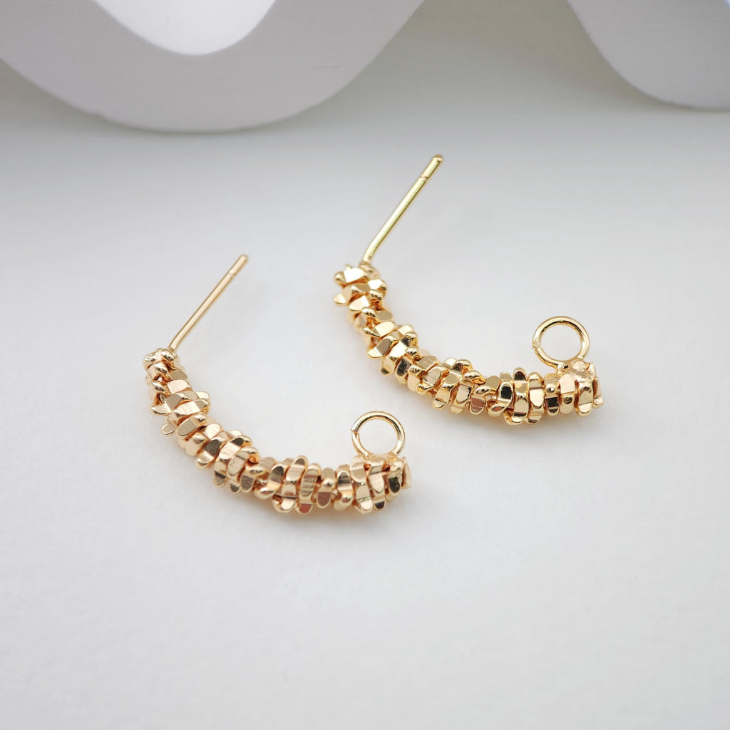 C Shape Earrings Post With Loop, 14K Gold Plated, Nickel Free Earrings, Ear Stud Loop, Hypoallergenic Earring Findings ZX192