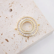Load image into Gallery viewer, Round Pave CZ Connector, 18K Gold Plated Bracelet Making Connectors, Cubic Zirconia Pave Charms, 21.5x26mm Jewelry Findings S20359