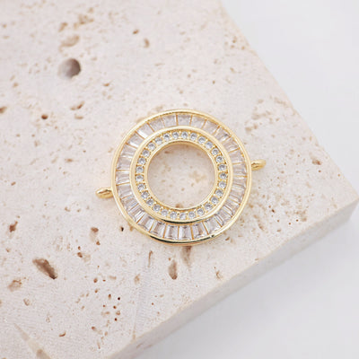 Round Pave CZ Connector, 18K Gold Plated Bracelet Making Connectors, Cubic Zirconia Pave Charms, 21.5x26mm Jewelry Findings S20359