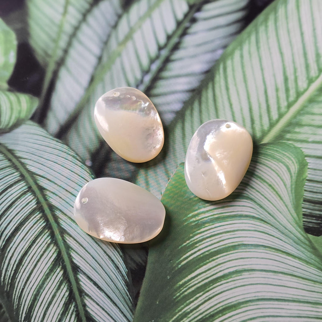 White Pearl Oyster Pendatn, White Oval Shape Mother-of-Pearl, MOP Shell, Shell Charm, Shell Jewelry Making Findings RY069