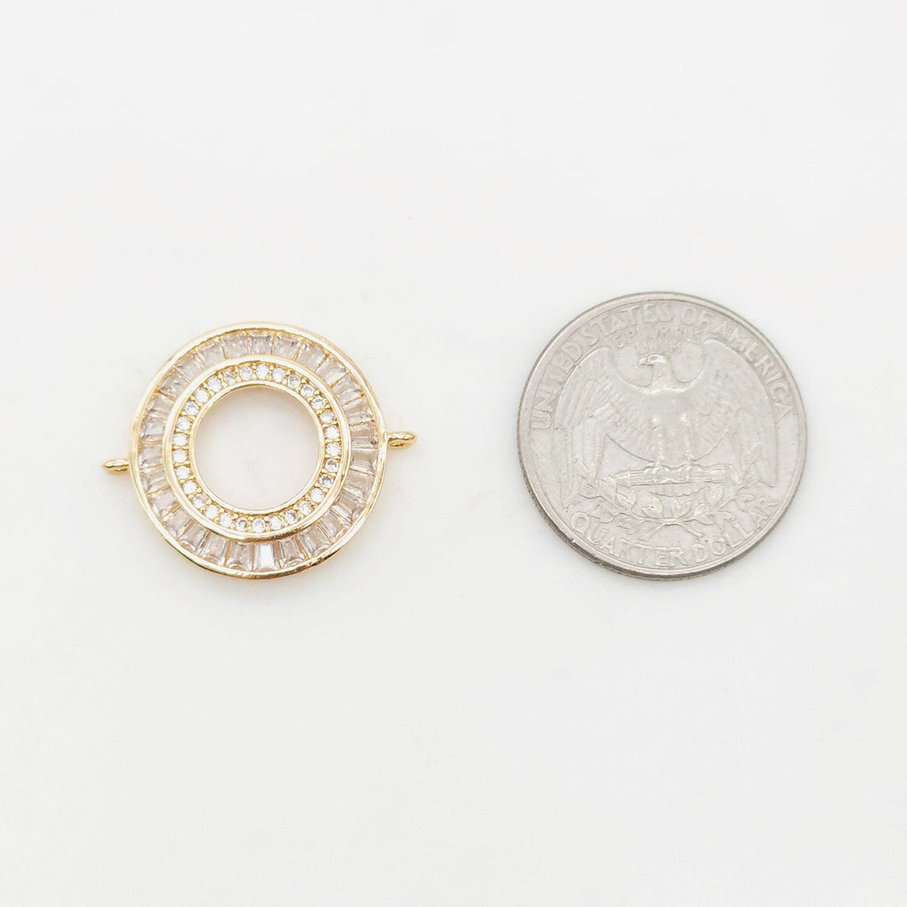 Round Pave CZ Connector, 18K Gold Plated Bracelet Making Connectors, Cubic Zirconia Pave Charms, 21.5x26mm Jewelry Findings S20359