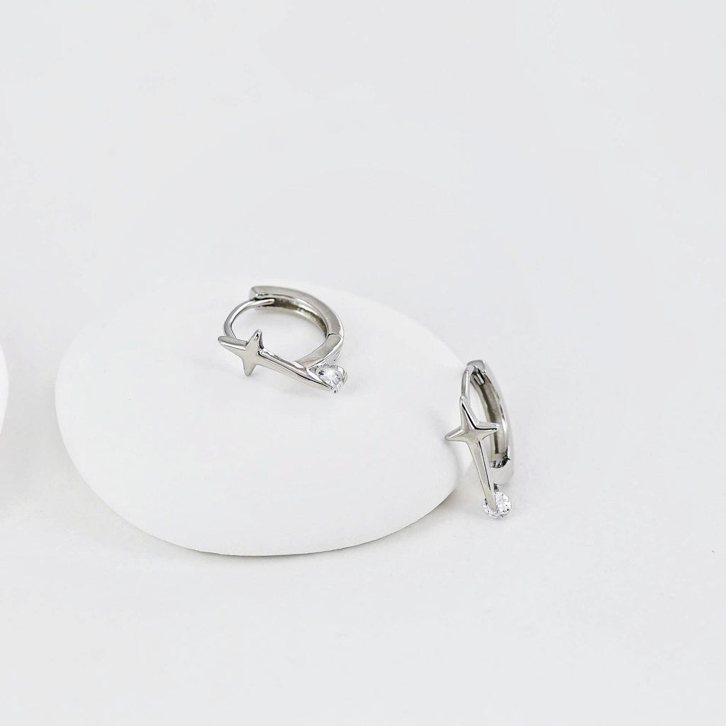 Star Ear Hoops Pave CZ, Round Hoops, 15.7mm, 18K Gold Plated Leverback Earrings, Huggie Hoops Earring D0548