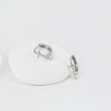 Load image into Gallery viewer, Star Ear Hoops Pave CZ, Round Hoops, 15.7mm, 18K Gold Plated Leverback Earrings, Huggie Hoops Earring D0548