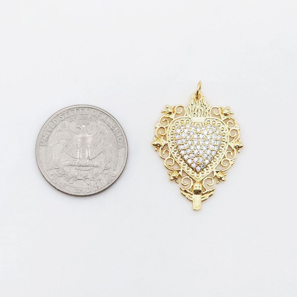 Cubic Heart Charms, Gold Buddha Pendant, 18K Gold Plated CZ Pave Charms, Bracelet Necklace Making Pendants, Jewelry Findings