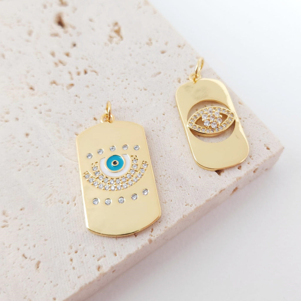 Gold Evil Eye Card Charms, Enamel Eye Pendant, 18K Gold Plated Brass, Necklace Making Charms, Jewelry Findings S20553