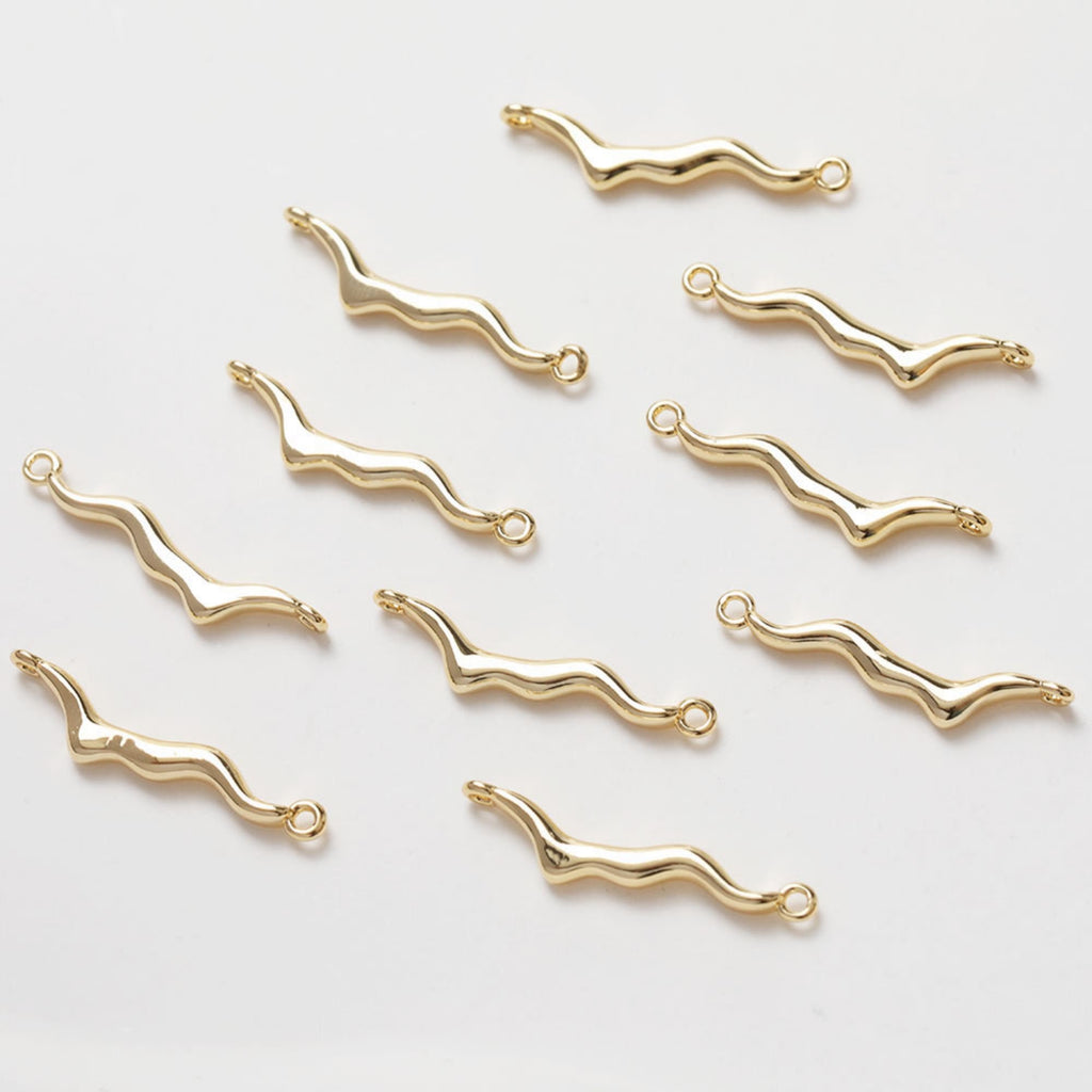 10pcs Danity Wave Connector with loops,  14K Gold Plated Earring Making Findings, Jewelry Findings GZ370