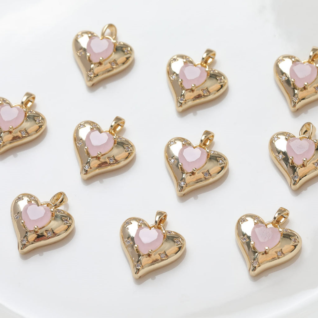 Heart Charms, Star Clear Cubic Charm,  18K Gold Plated CZ Pave Love Pendant, Necklace Making Pendants, Jewelry Findings ZZ031