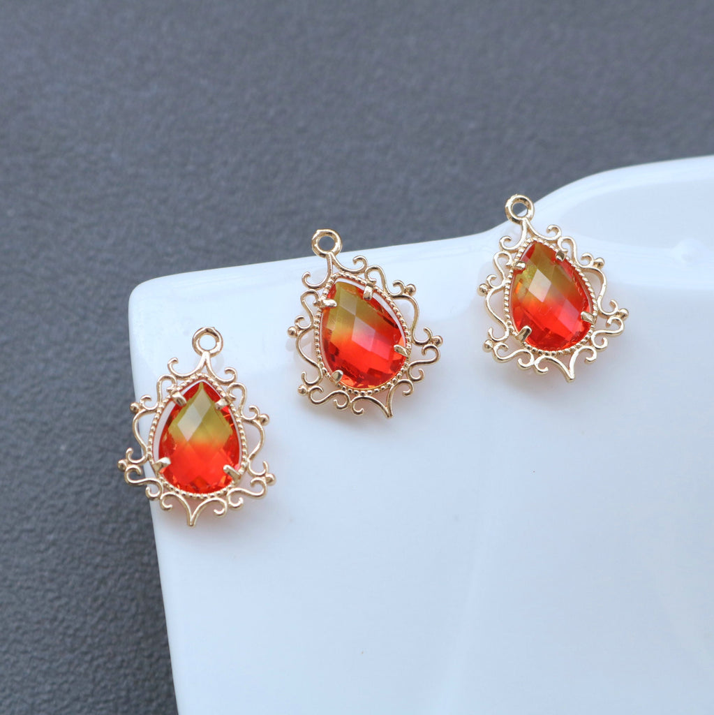 10pcs- Vintage Crystal Teardrop Charms, 14K Gold Plated Teardrop Pendant, 19x31mm, Jewelry Findings HL054-F147