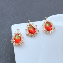 Load image into Gallery viewer, 10pcs- Vintage Crystal Teardrop Charms, 14K Gold Plated Teardrop Pendant, 19x31mm, Jewelry Findings HL054-F147