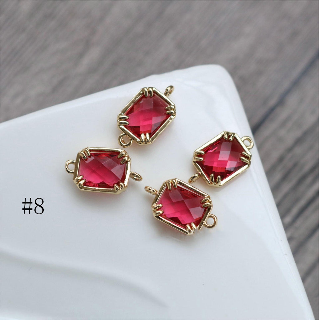 10pcs Rectangular Connector, Cubic Zircon Crystal Pendant, Bracelet Necklace Pendant, 14K Real Gold Plated, Jewelry Findings HL024-F054