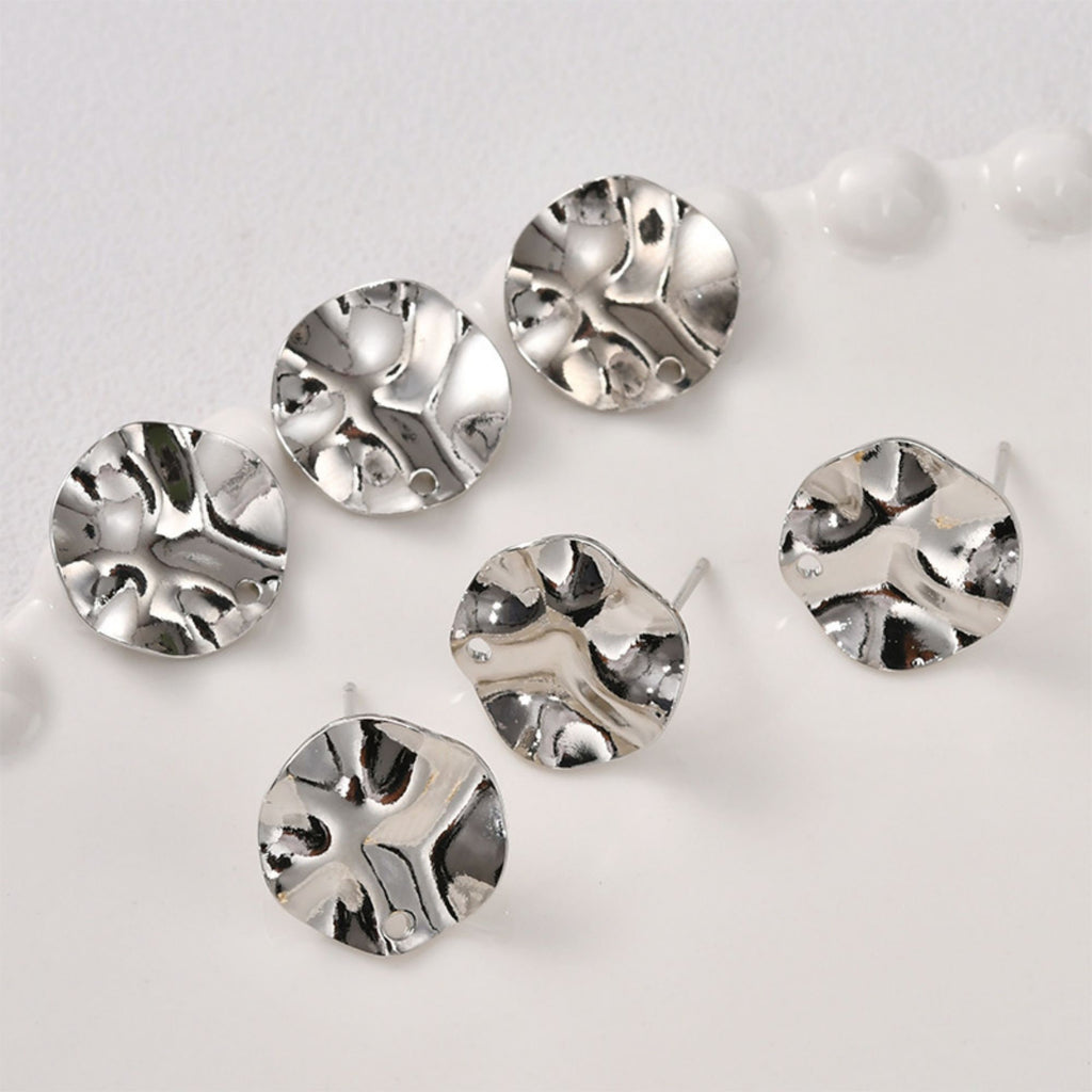 Round Pleats Earring Post, S925 Silver Pin, 14K Gold/Silver Plated, Nickel Free Earrings, Irregular Shape Ear Stud with Loop LL238