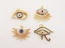 Load image into Gallery viewer, Cubic Evil Eye Charm, 18K Gold Plated Micro CZ Pave Eye Collection Pendant Necklace Making Charm, Jewelry Findings S20224