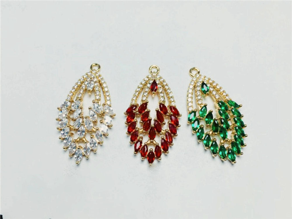 CZ Pave Oval Charm, Cubic Zircon Crystal Pendant, Bracelet Necklace Pendant, 14K Real Gold Plated, Jewelry Findings STG027-F126