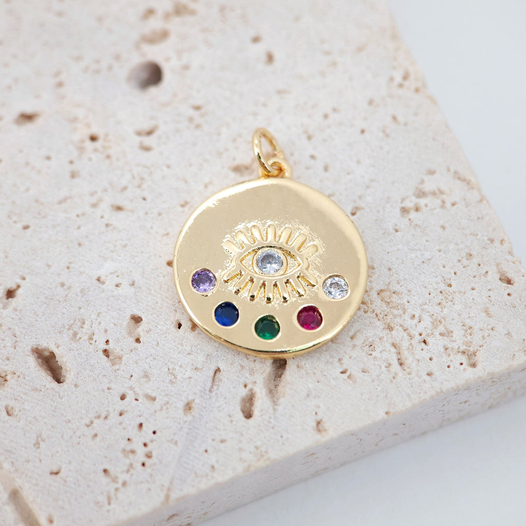 سحر عين الشر، قلادة عملة معدنية، قلادة عين مرصعة بالزركونيوم مطلية بالذهب عيار 18 قيراطًا، سحر صنع القلائد، نتائج المجوهرات S20408