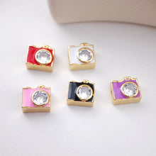 Load image into Gallery viewer, Enamel Camera Beads, Square Spacer Beads, Large Hole Gold Plated Beads, 18K Gold Plated,  Bracelet Necklace Making Jewelry Finding S1166
