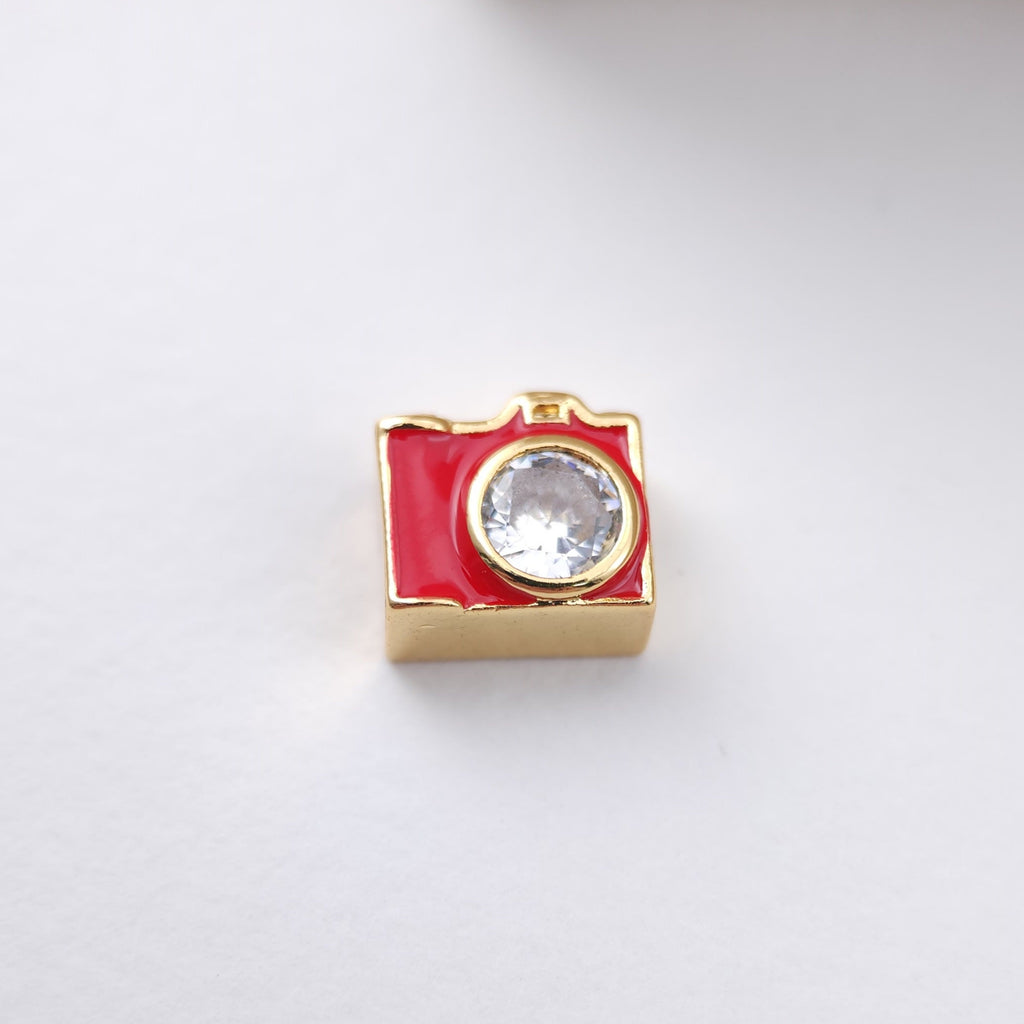 Enamel Camera Beads, Square Spacer Beads, Large Hole Gold Plated Beads, 18K Gold Plated,  Bracelet Necklace Making Jewelry Finding S1166