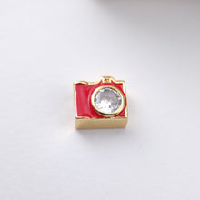 Load image into Gallery viewer, Enamel Camera Beads, Square Spacer Beads, Large Hole Gold Plated Beads, 18K Gold Plated,  Bracelet Necklace Making Jewelry Finding S1166