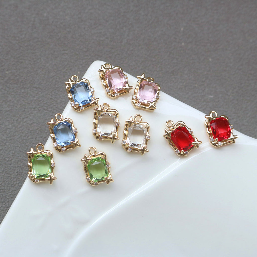 10pcs Rectangular Connector, Cubic Zircon Crystal Pendant, Bracelet Necklace Pendant, 14K Real Gold Plated, Jewelry Findings HL067-F133