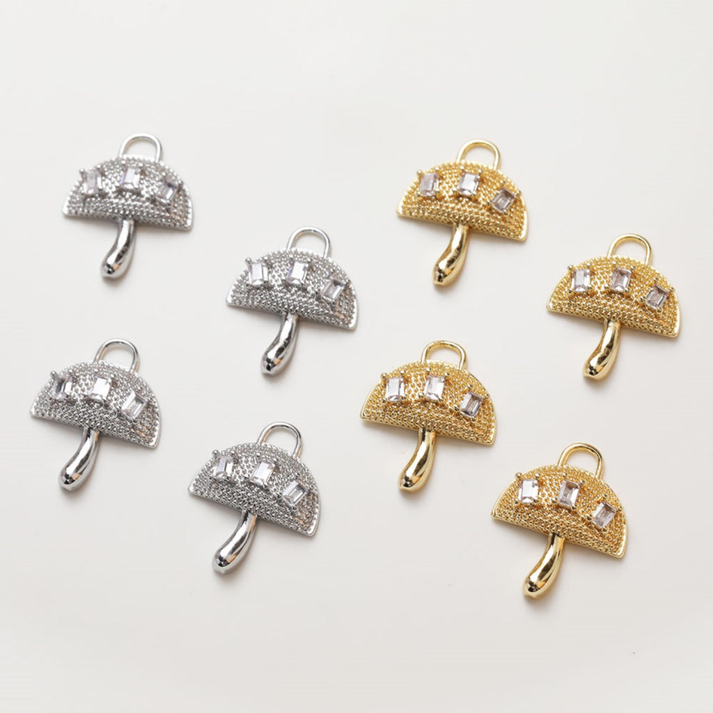 Mushroom Charm, 14K Gold/Silver Plated CZ Pave Pendant, Neckalce Bracelet Making Pendant, Jewelry Supply Finding GZ119