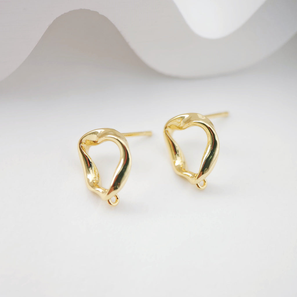 18K Gold Irregular Post With Loop, Stud Earring Nickel Free, 13.3mm, Hypoallergenic Earring Findings D0204