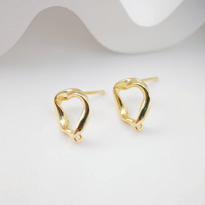 18K Gold Irregular Post With Loop, Stud Earring Nickel Free, 13.3mm, Hypoallergenic Earring Findings D0204