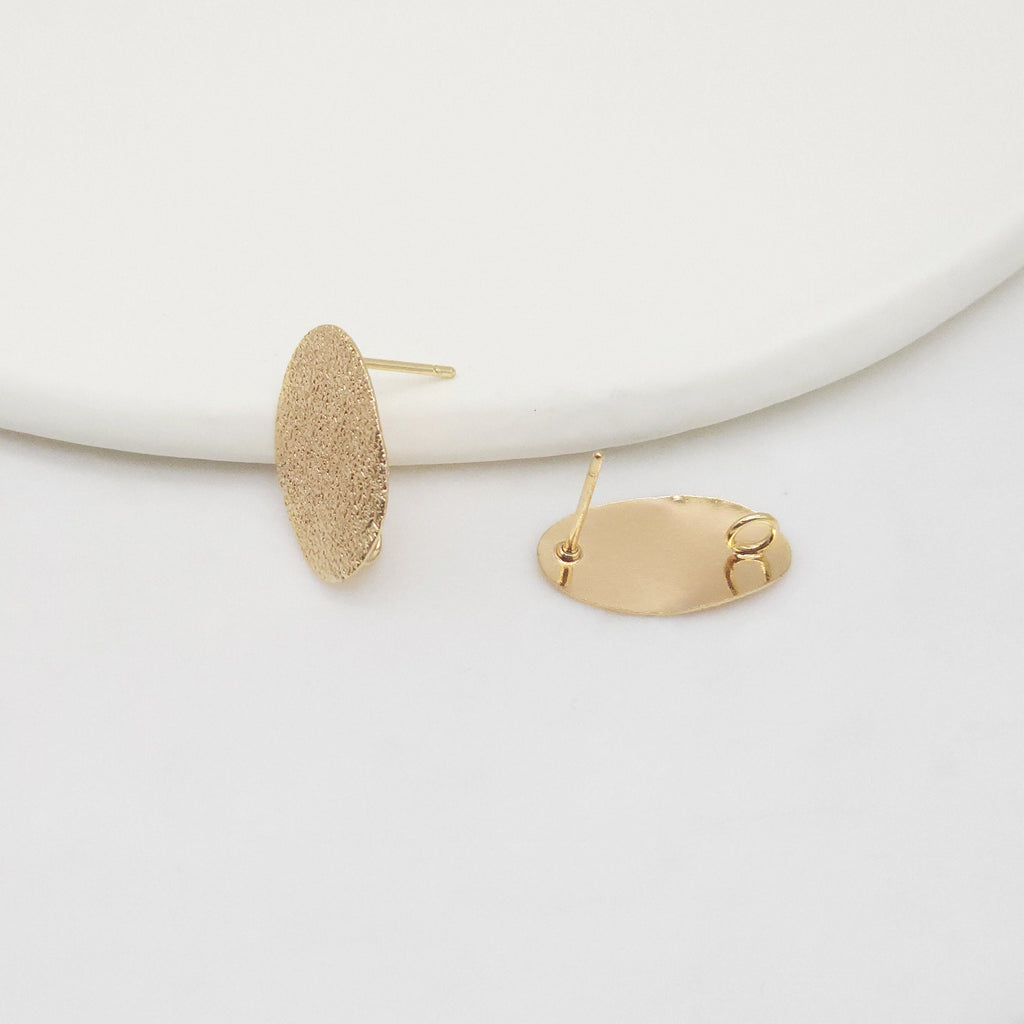 10pcs Oval Post With Loop, Frosted Surface, 18K Gold Stud Earring Nickel Free, Hypoallergenic Earring Findings ZX130